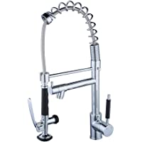 Beelee BL0782UK 20&quot- Single Handle Pull Down Spray Kitchen Faucet Commercial Style Pre-rinse Solid Brass Chrome Finished
